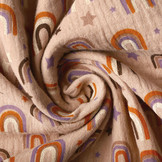 Double Gauze Fabric Rainbows and Stars Powder Pink