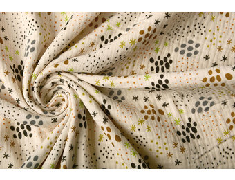 Double Gauze Fabric Dots and Stars Natural