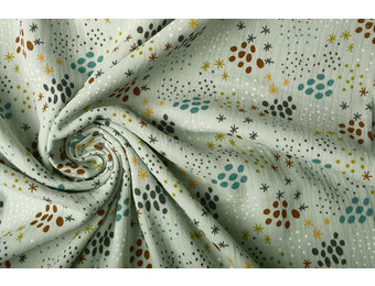 Double Gauze Fabric Dots and Stars Light Old Green