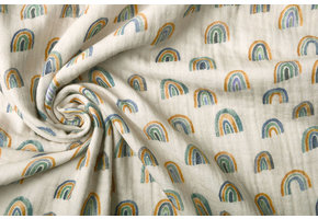 Baumwoll Musselin Stoff Regenbogen Hellgrau