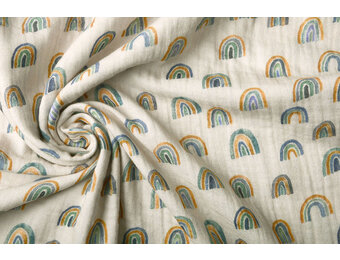 Double Gauze Fabric Rainbow Light Grey