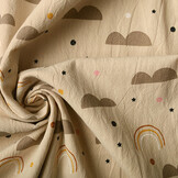 100% Washed Cotton Rainbow Clouds Light Sand