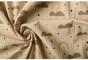100% Washed Cotton Rainbow Clouds Light Sand