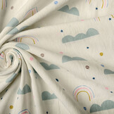 100% Washed Cotton Rainbow Clouds Creme