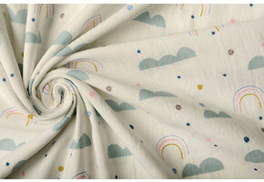 100% Washed Cotton Rainbow Clouds Creme