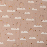 100% Washed Cotton Rainbow Clouds Powder Pink