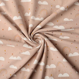 100% Washed Cotton Rainbow Clouds Powder Pink
