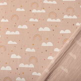 100% Washed Cotton Rainbow Clouds Powder Pink