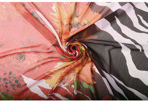 Chiffon Bedrukt Zebraprint Bloem Rood