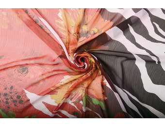 Chiffon bedruckt Zebramuster Blume Rot