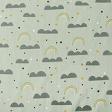 100% Washed Cotton Rainbow Clouds Light Old Green