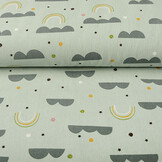 100% Washed Cotton Rainbow Clouds Light Old Green