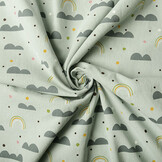 100% Washed Cotton Rainbow Clouds Light Old Green