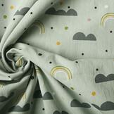 100% Gewaschene Baumwolle Regenbogenwolken  Hell Altgrün