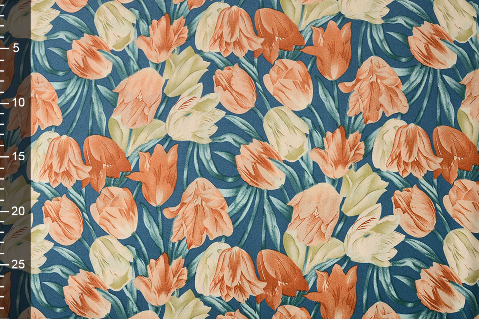 100% Viskose Tulpen Blau