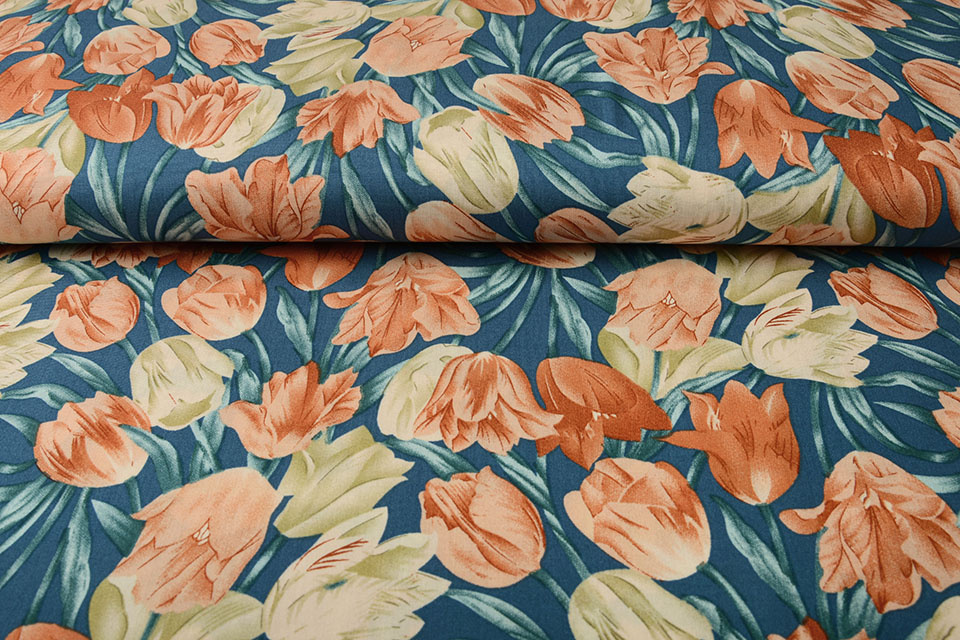 100% Viskose Tulpen Blau