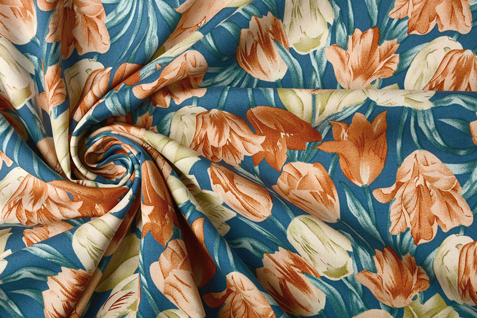 100% Viskose Tulpen Blau