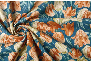 100% Viskose Tulpen Blau