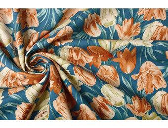 100% Viskose Tulpen Blau