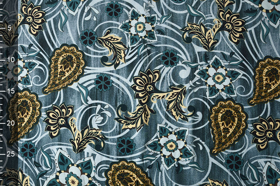 100% Viskose Blumen Paisley Blau
