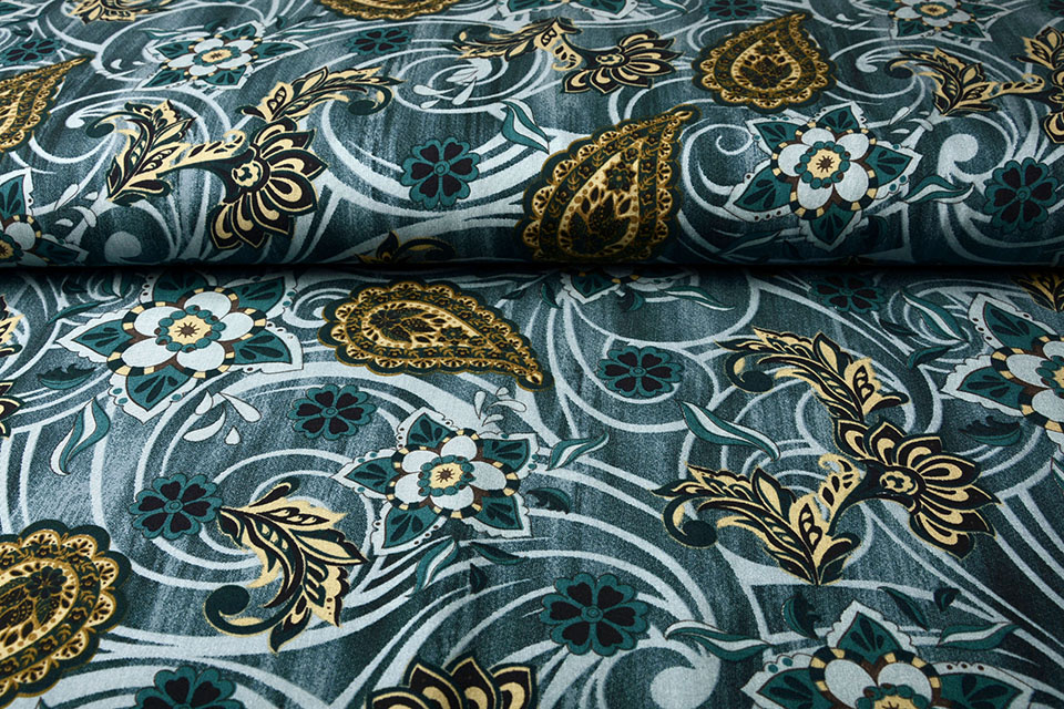 100% Viskose Blumen Paisley Blau