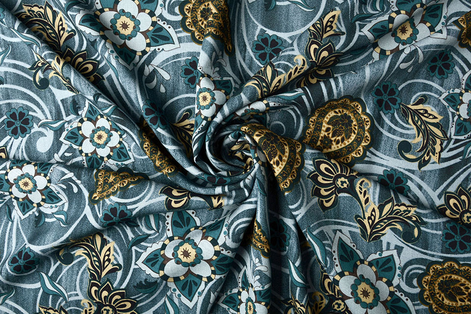 100% Viskose Blumen Paisley Blau