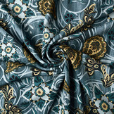 100% Viscose Bloemen Paisley Blauw