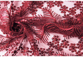 Mesh Embroidered  Sequins Lina Wine Red