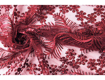 Mesh Embroidered  Sequins Lina Wine Red
