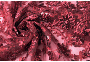 Mesh Embroidered  Sequins Liz Wine Red