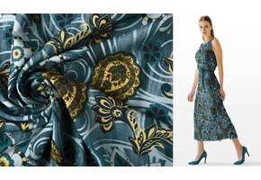 100% Viscose Flowers Paisley Blue