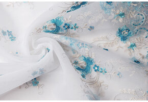 Geborduurde Voile  Aqua