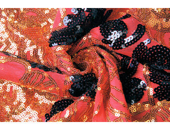 Pailletten auf Netz Esmay Rot Schwarz