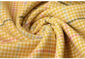 Geweven Wollen Stof Fijne Ruit Oker Geel