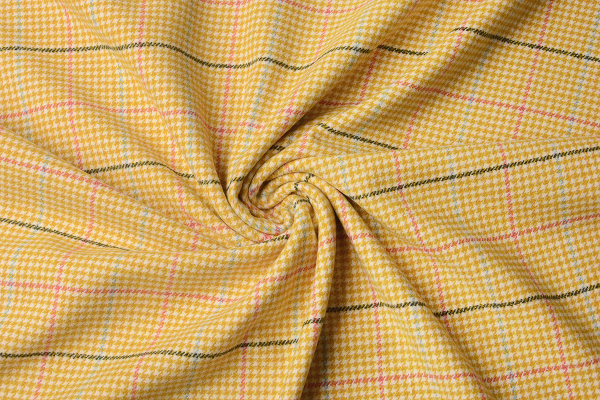 Woven Woolen Fabric Fine Check Ocher Yellow - YES Fabrics