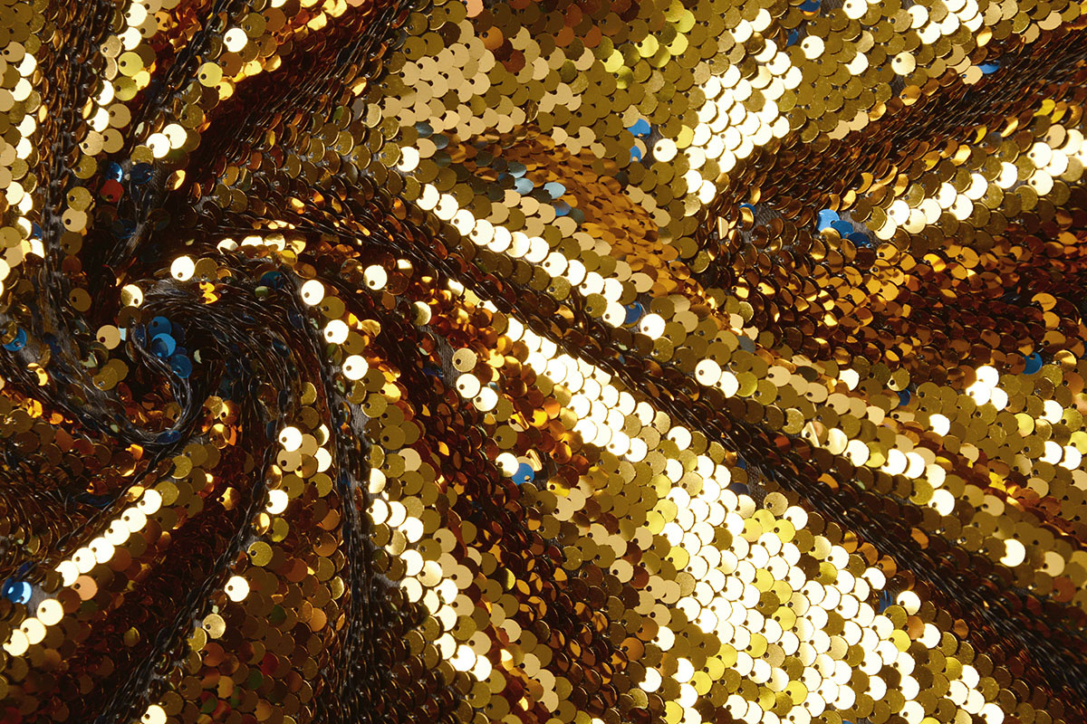 Reversible Sequin Fabric Blue - Gold - YES Fabrics