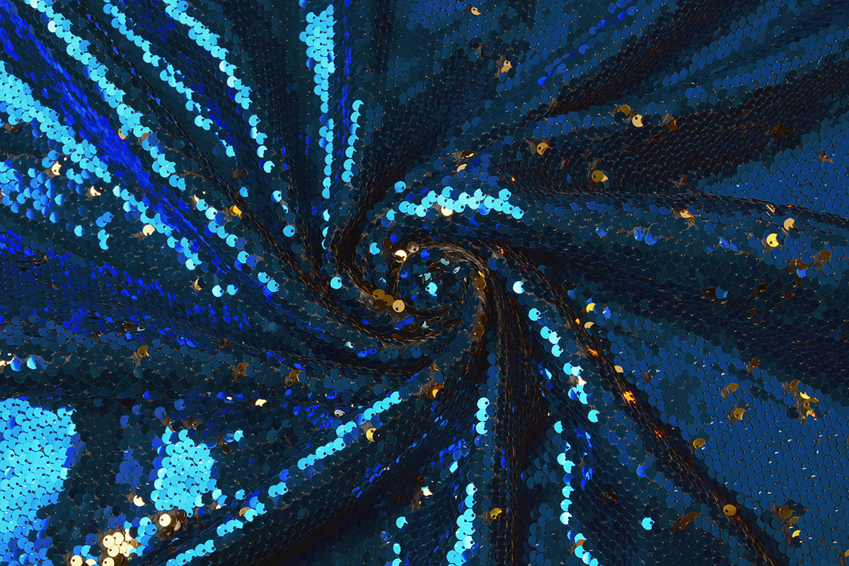Reversible Sequin Fabric Blue - Gold - YES Fabrics