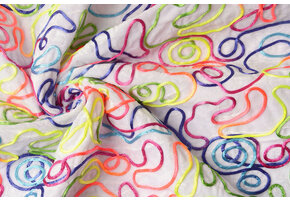 Velvet Stof Wit met Multicolor Veter