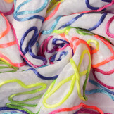 Samtstoff Weiß mit Mehrfarbiger Kabel