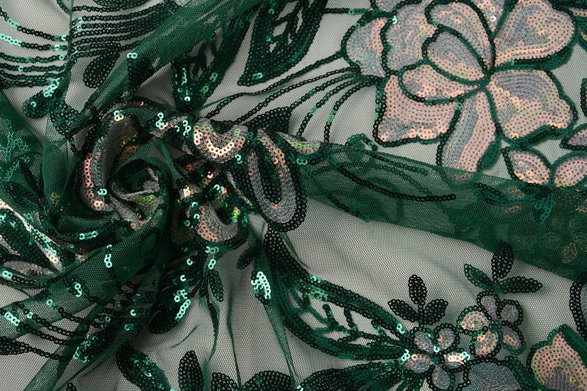 Pailletten op Mesh Jamella Flessengroen