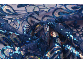 Pailletten op Mesh Jamella Kobaltblauw