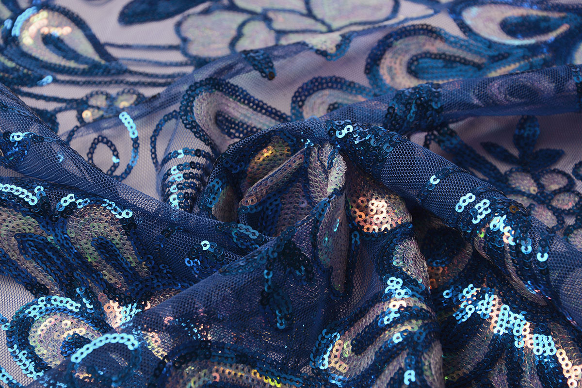 Mesh Embroidered Sequins Milou Blue - YES Fabrics