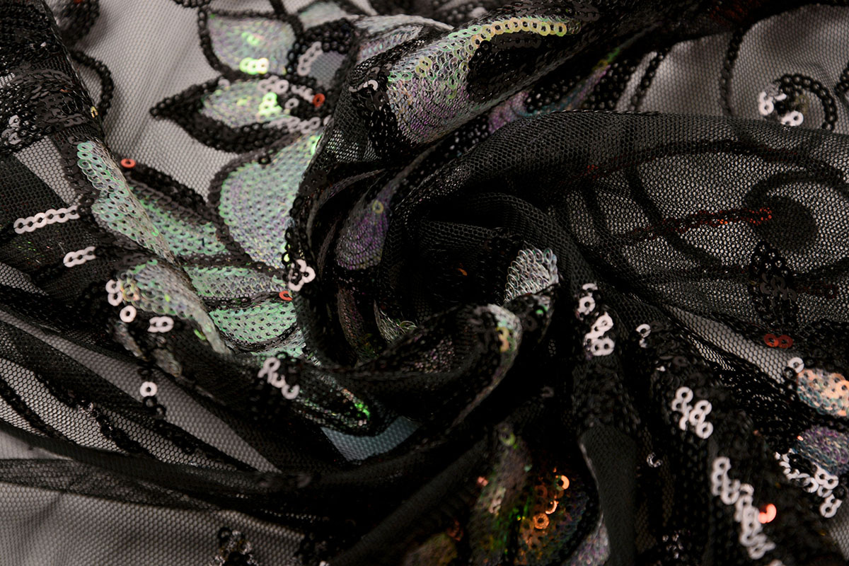 Sequins on Mesh Jamella Black