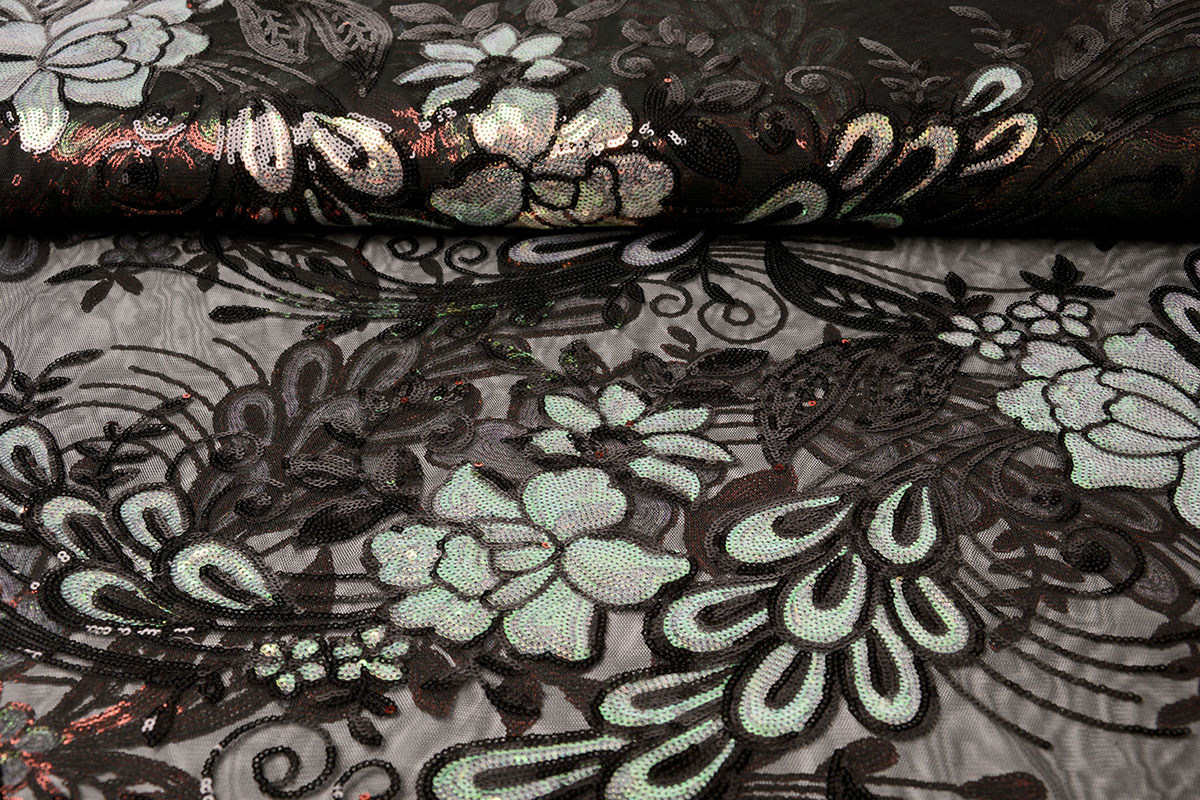 Sequins on Mesh Jamella Black
