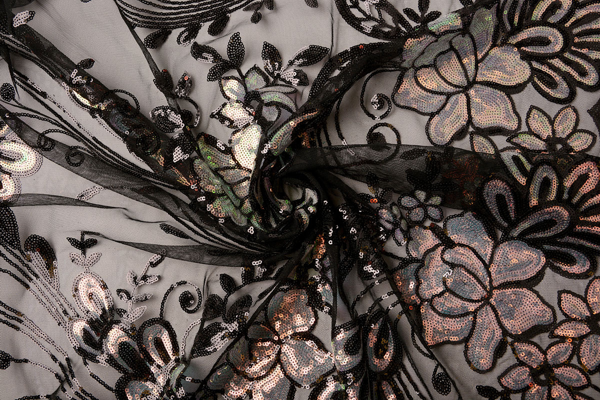 Sequins on Mesh Jamella Black