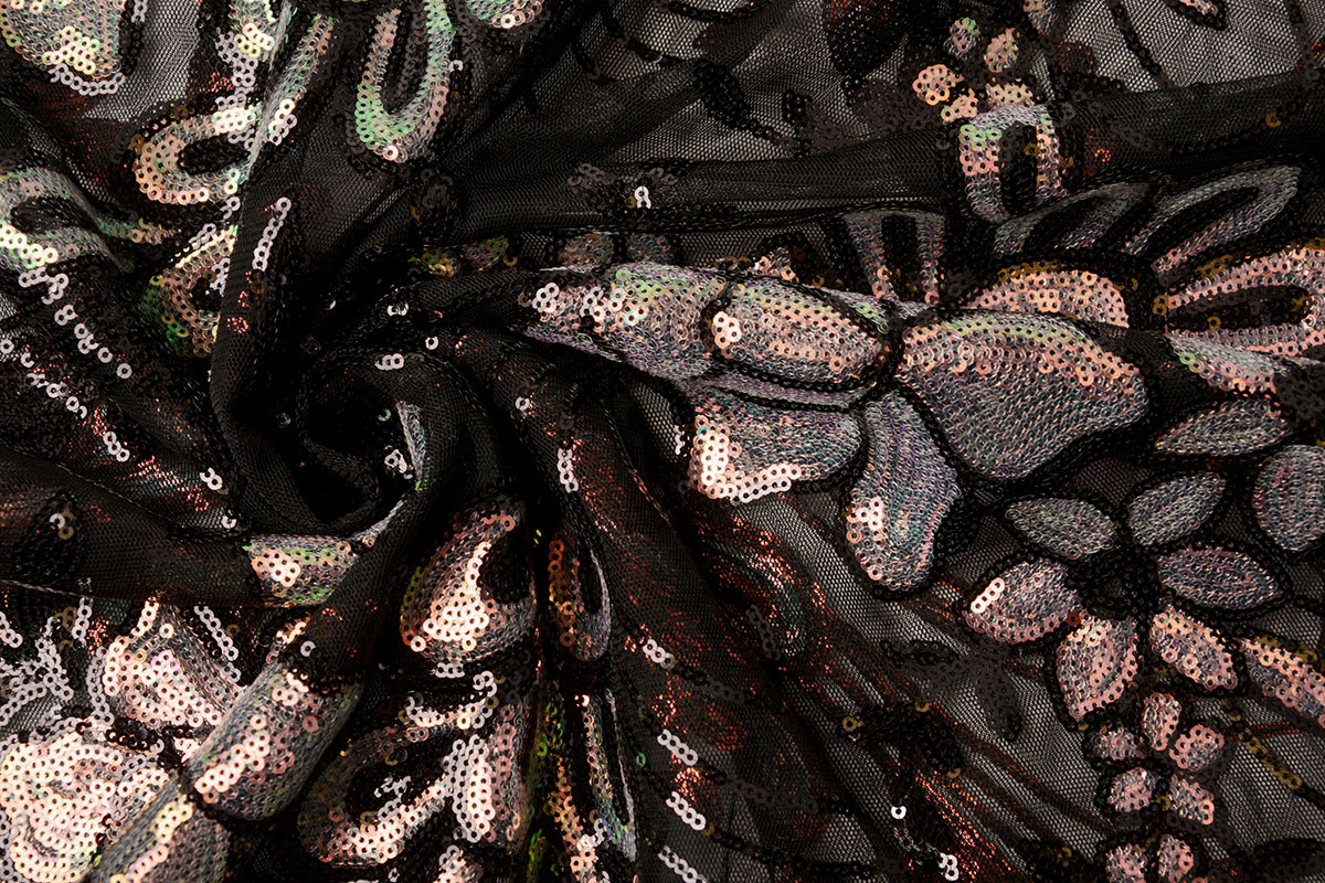 Sequins on Mesh Jamella Black
