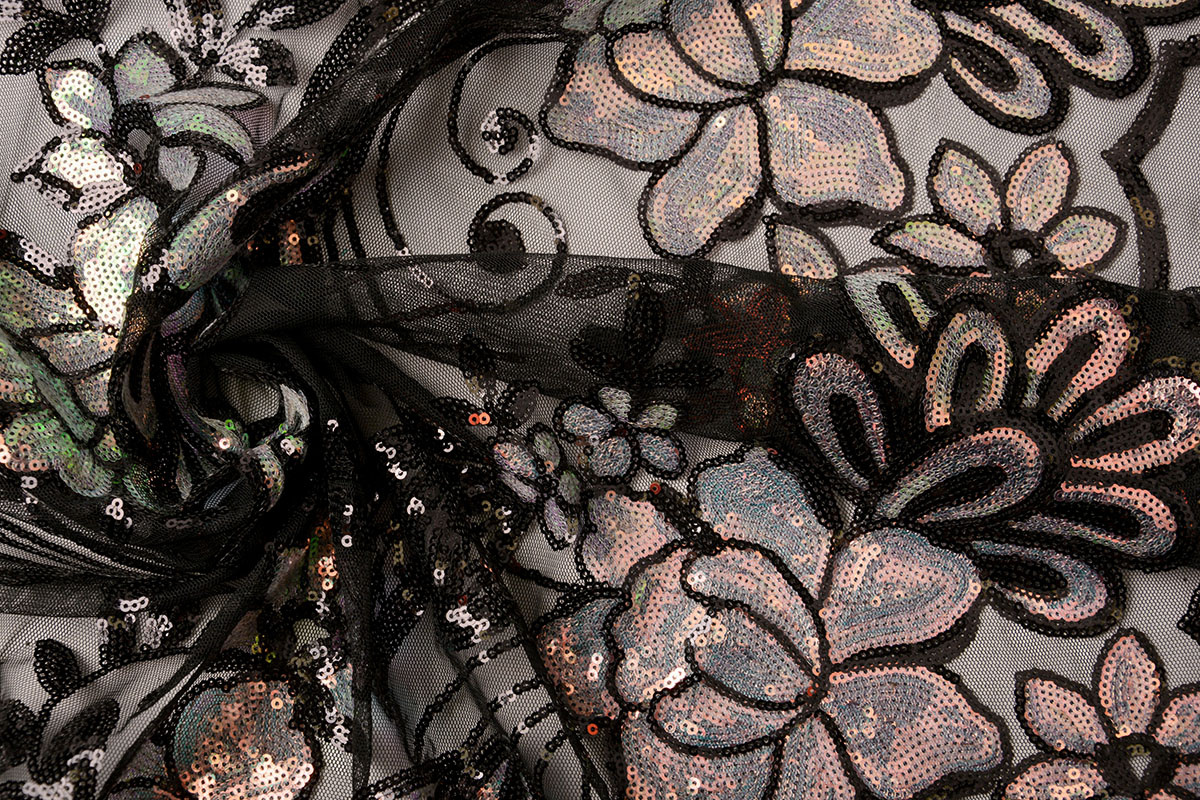 Sequins on Mesh Jamella Black