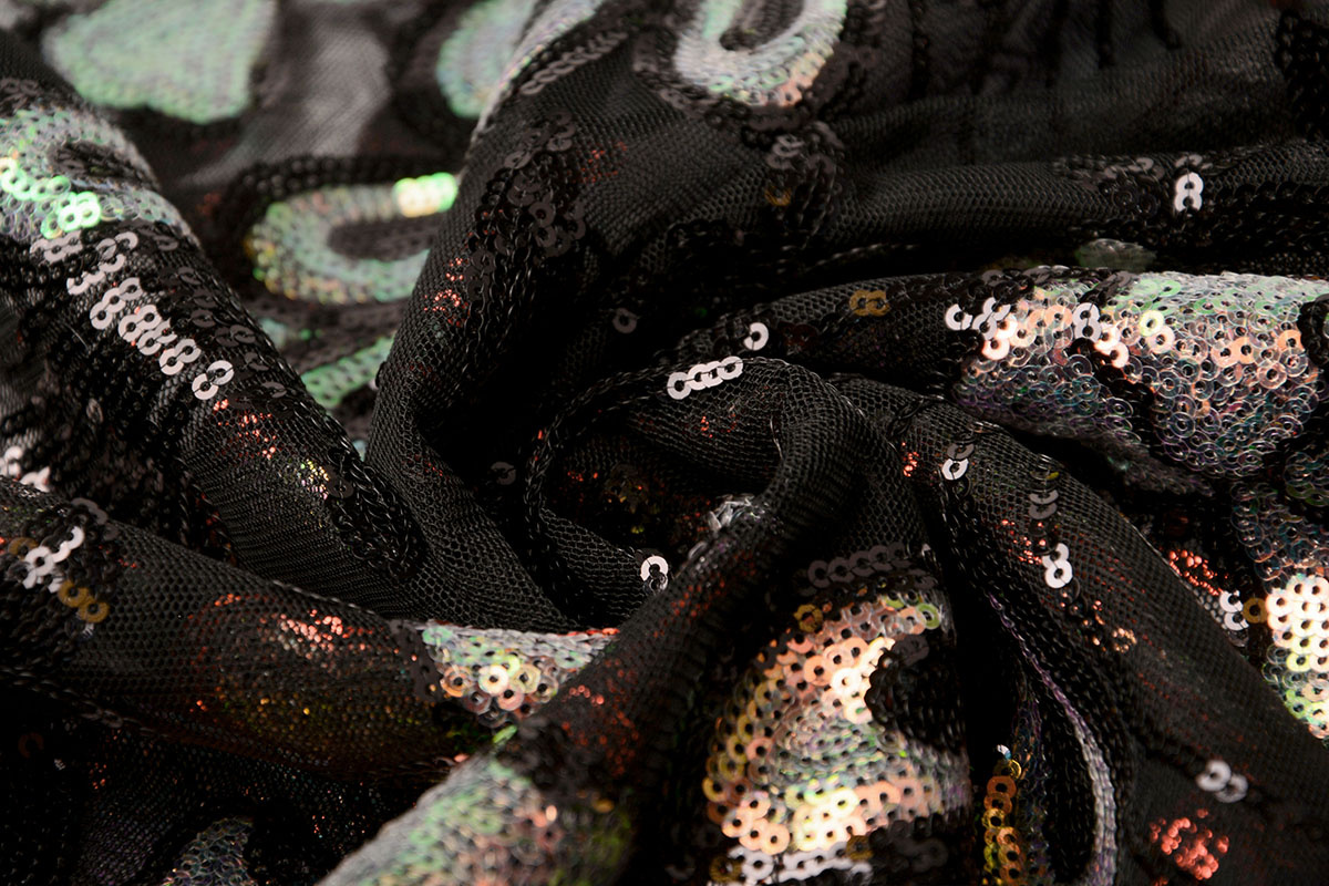 Sequins on Mesh Jamella Black