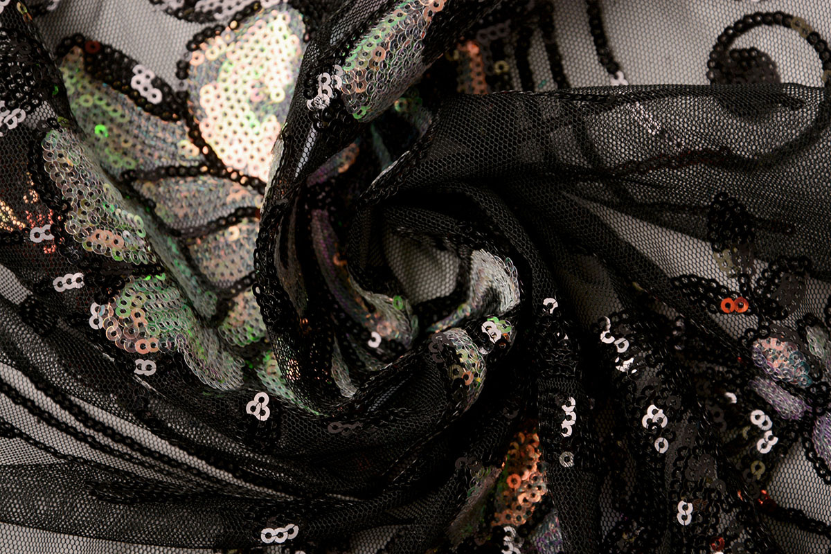 Sequins on Mesh Jamella Black