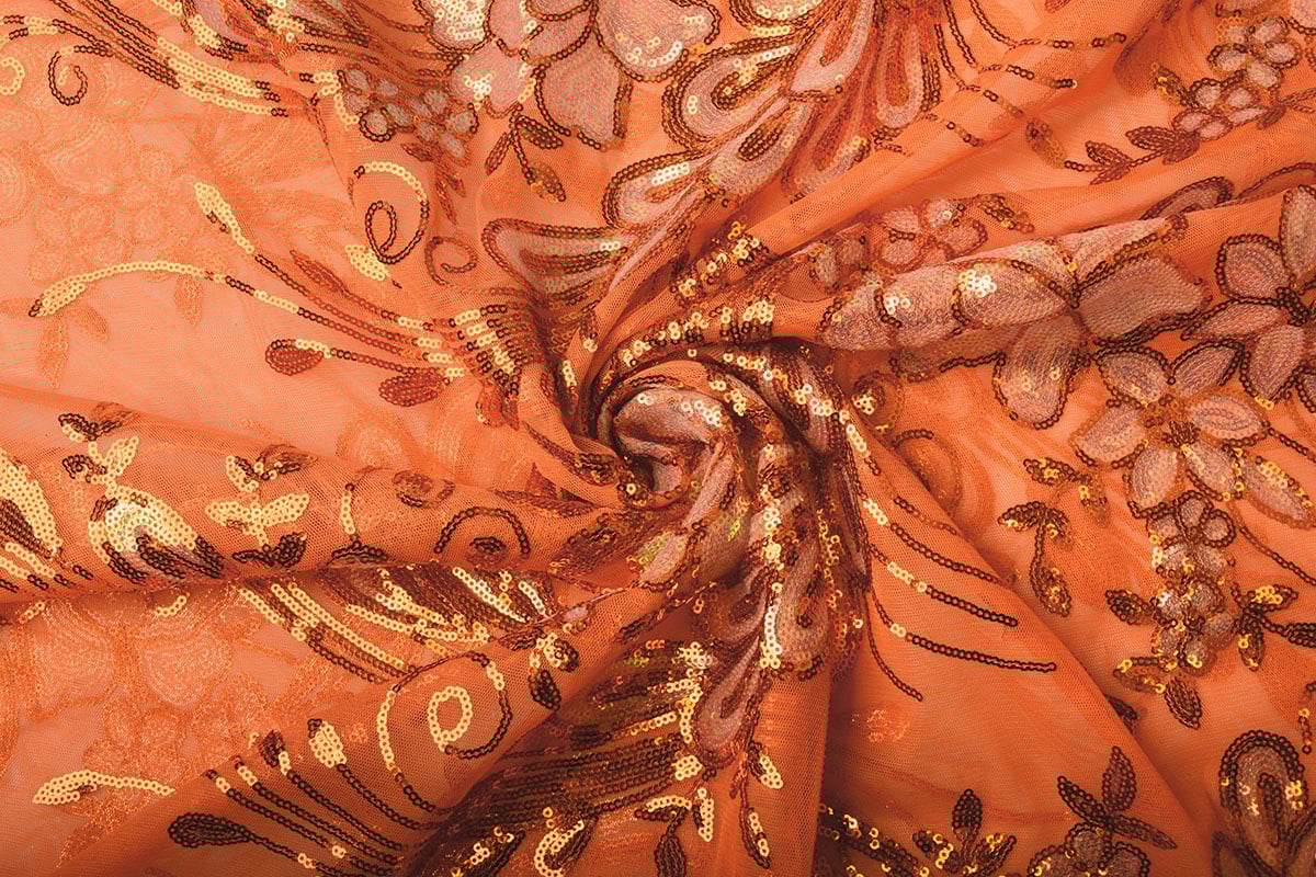 Sequins on Mesh Jamella Orange
